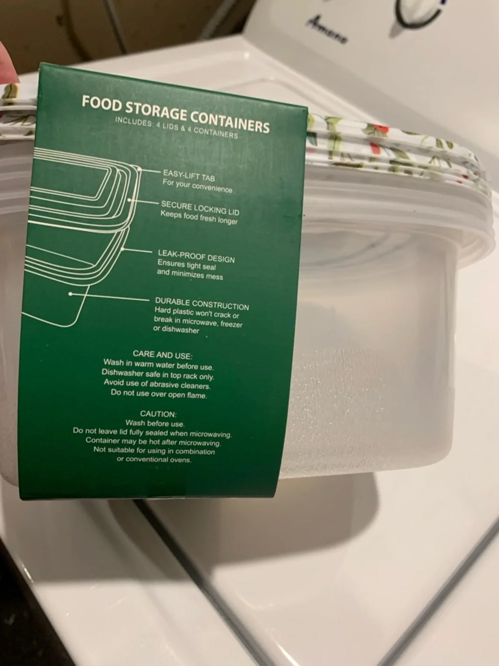 CWC Floral Food Storage Containers - Green & Red Botanical Print 4 pk